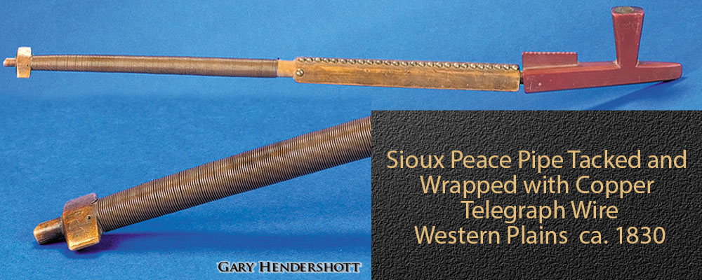 Sioux Peace Pipe Tacked and Wrapped with Copper Telegraph Wire